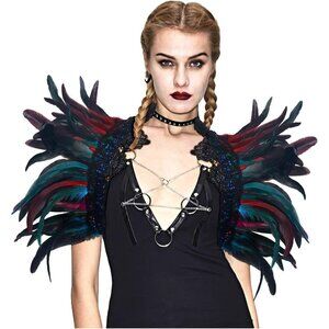 🆕Women Black Feather Cape Shawl Shoulder Wrap Lace Collar Halloween Costume